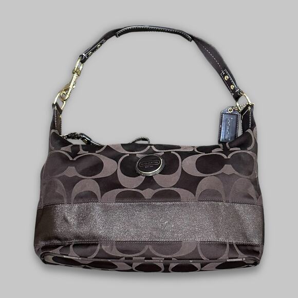Coach Signature Brown Jacquard Shoulder Bag - Picture 1 of 8